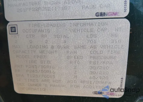 1995 Chevrolet Camaro Z28 из США, поврежденный, VIN 2G1FP22P3S2117187